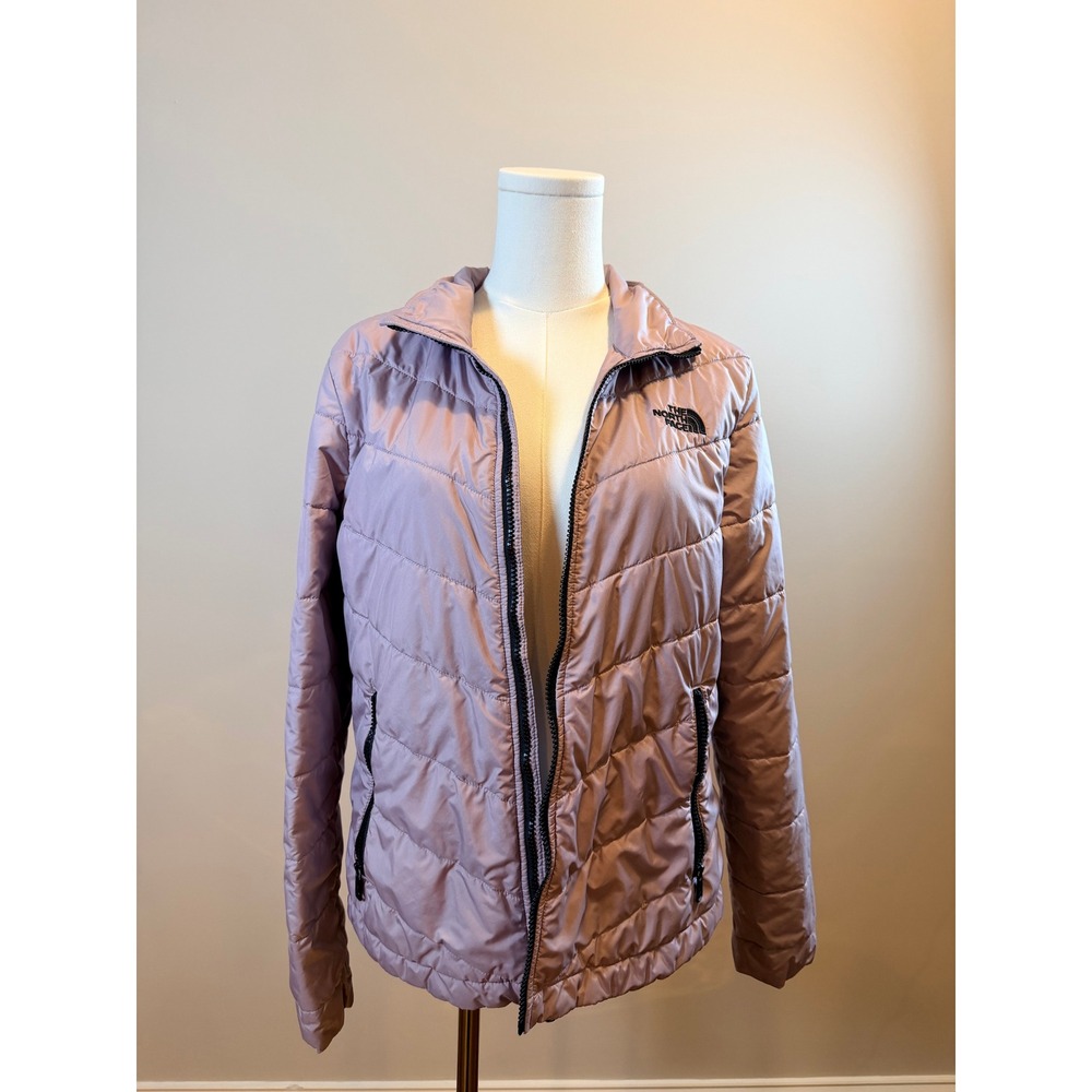 The North Face Womens Mauve Pink Chevron Quilted Full Zip Puffer Jacket Size M